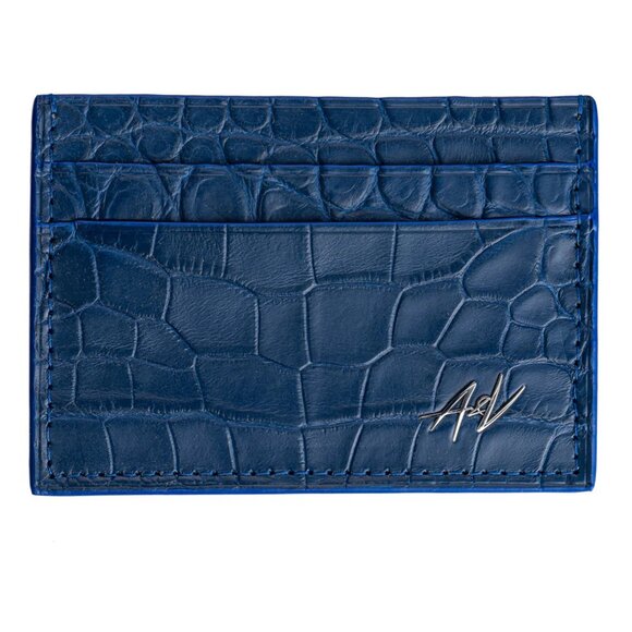 Exotic Alligator Leather Card Case – Minimalist Ocean Blue Color - Picture 1 of 5